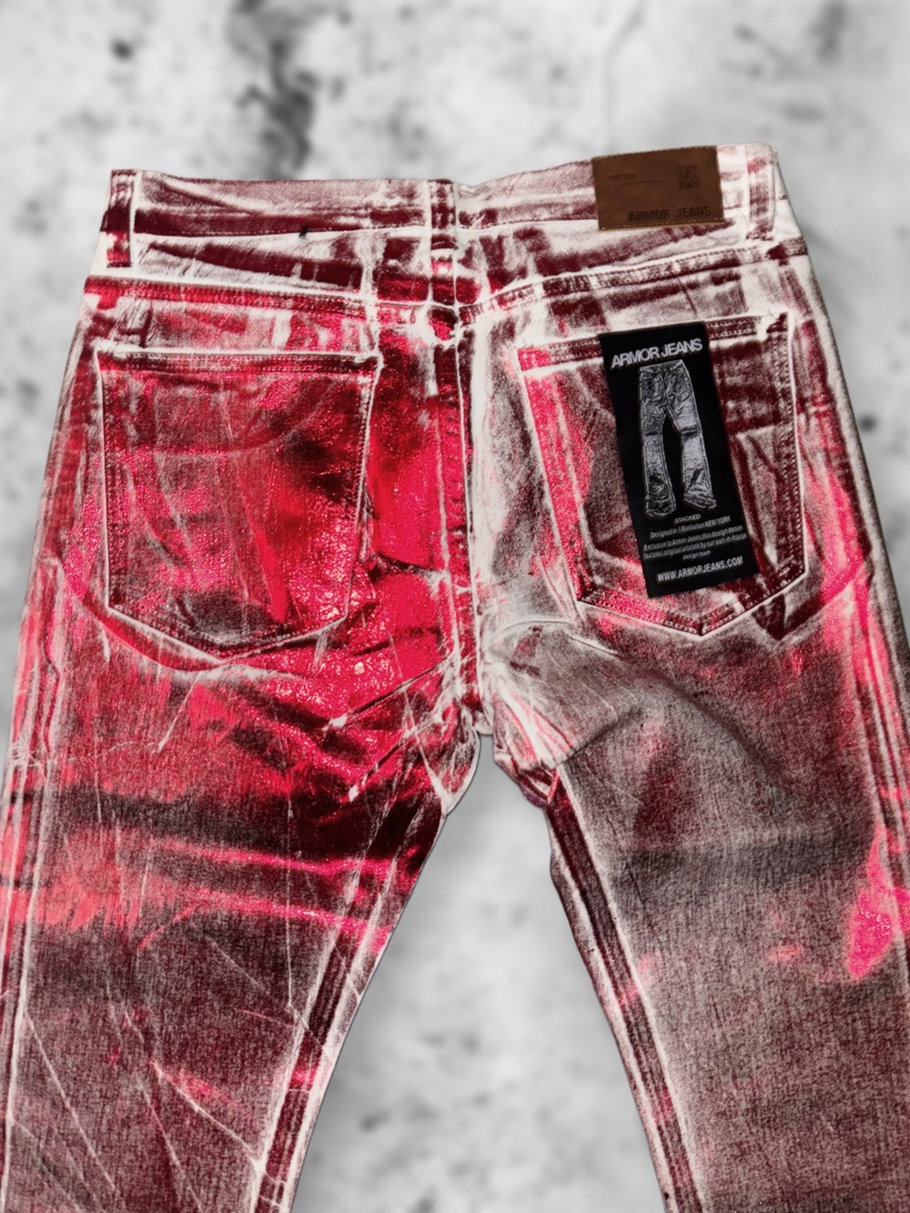 Armor Jeans Men’s Red Acid-Wash stacked  Jeans